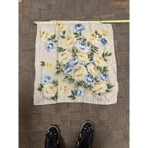Floral Square Scarf Womens Large Beige Yellow Blue Sheer Head Neck Kerchief